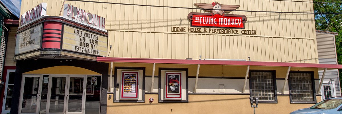 exterior of flying monkey building with marquis